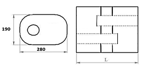 Глушитель овальный 280х190мм, длина 500мм, труба 52мм (1вх.-1вых., строение Z, вход справа)
