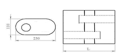 Глушитель овальный 230 x 110 , длина 500мм, труба 52мм (1вх.-1вых., строение Z, вход справа)